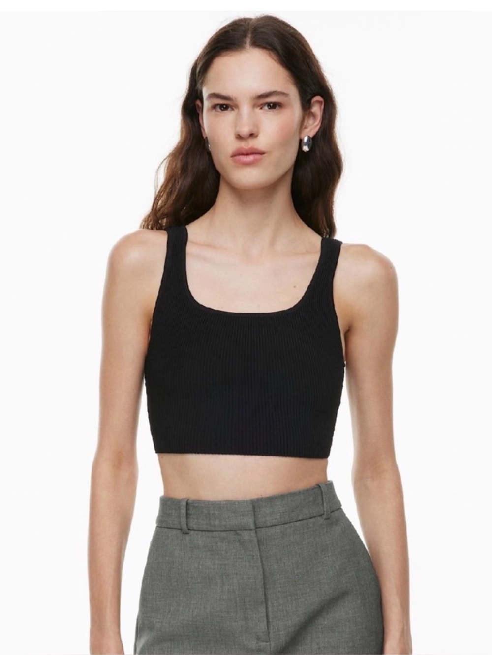 Aritzia Black Ribbed Square-Neck Crop Tank Top